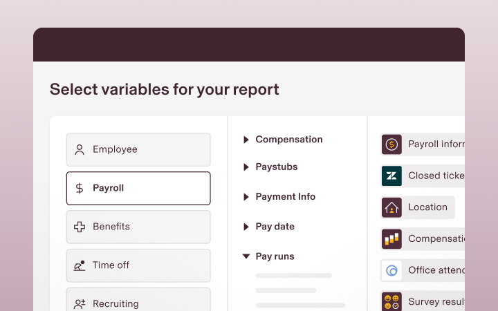 Screenshot of variables for a PEO report in Rippling
