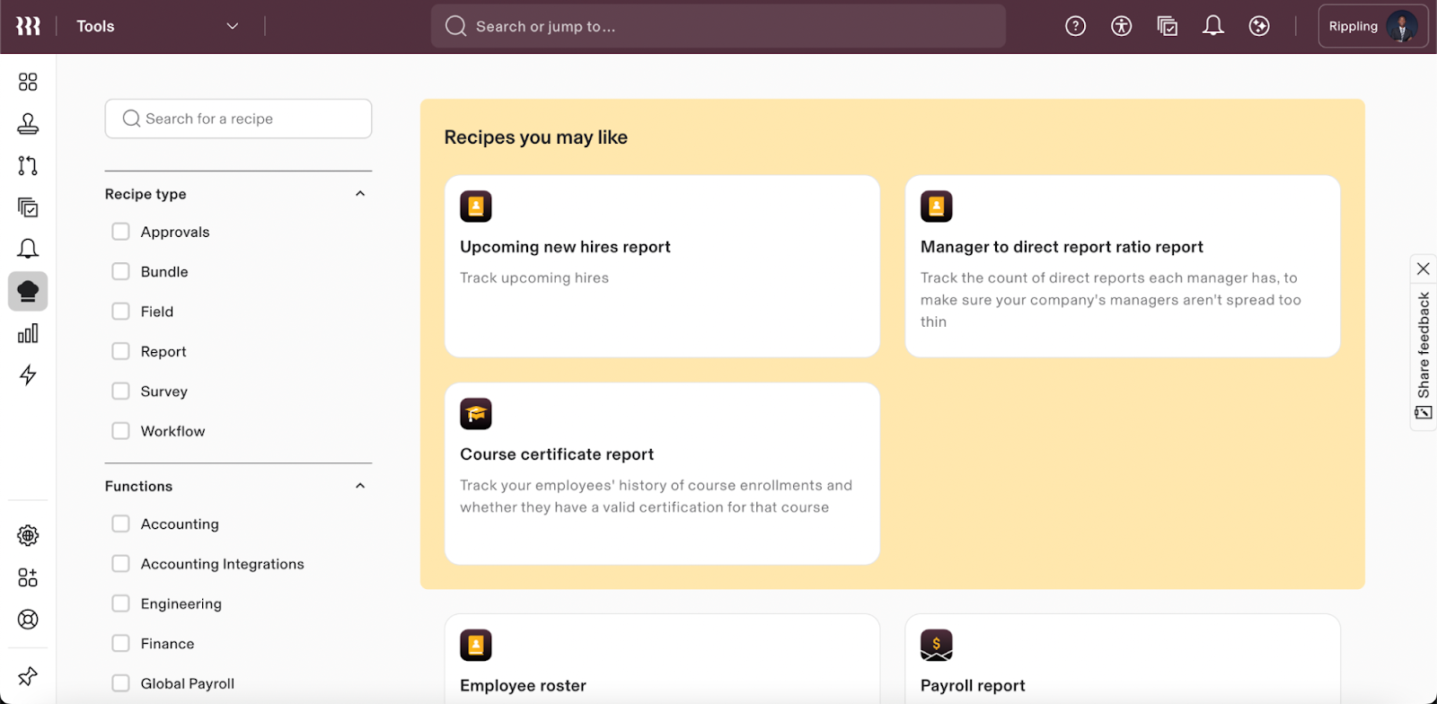 Rippling Product Screenshot Tools