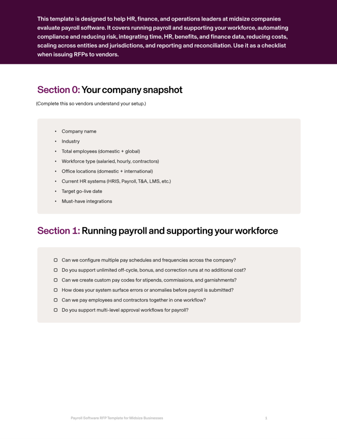 Payroll software RFP for midsize business