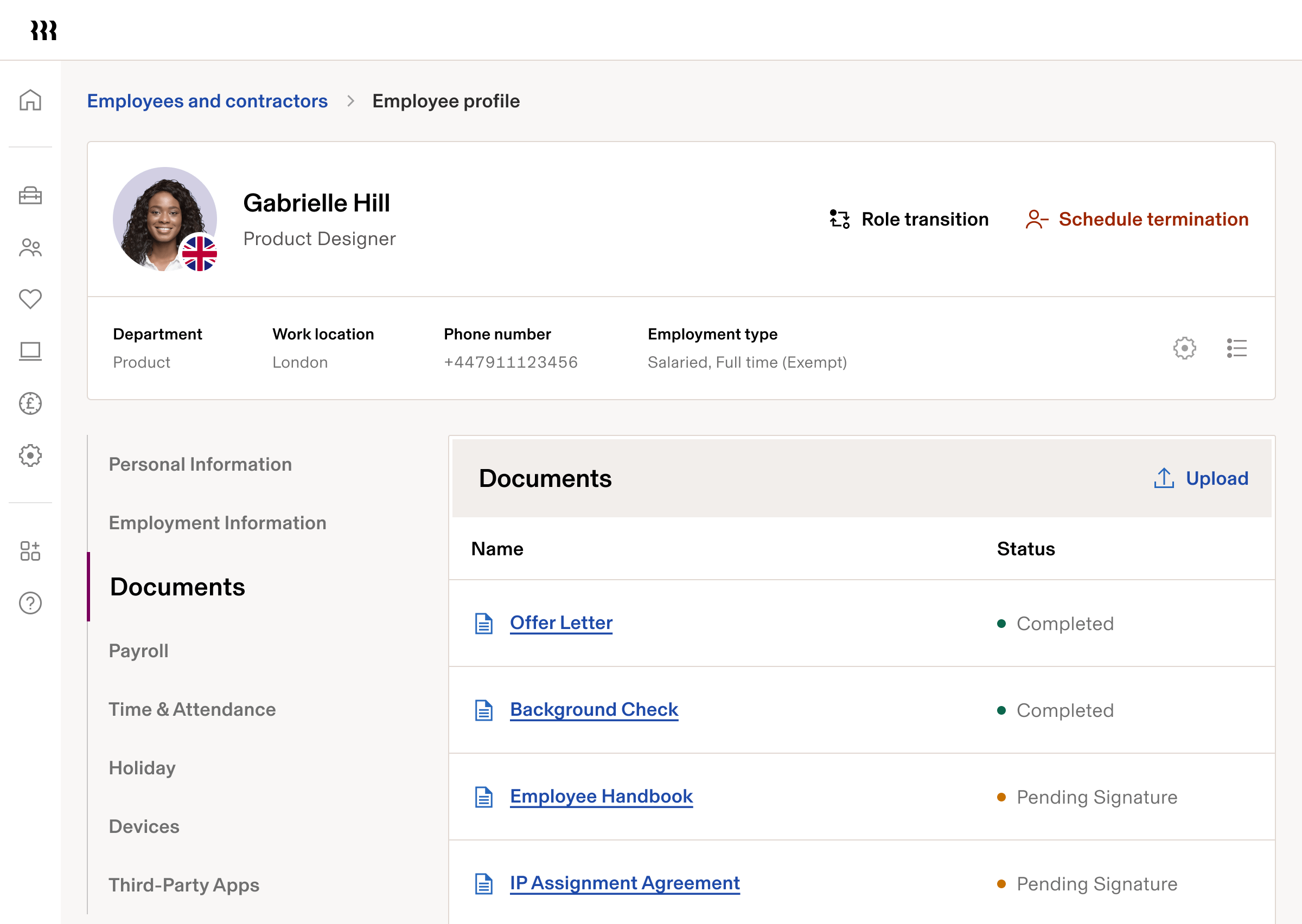 Employee profile - Tablet UI