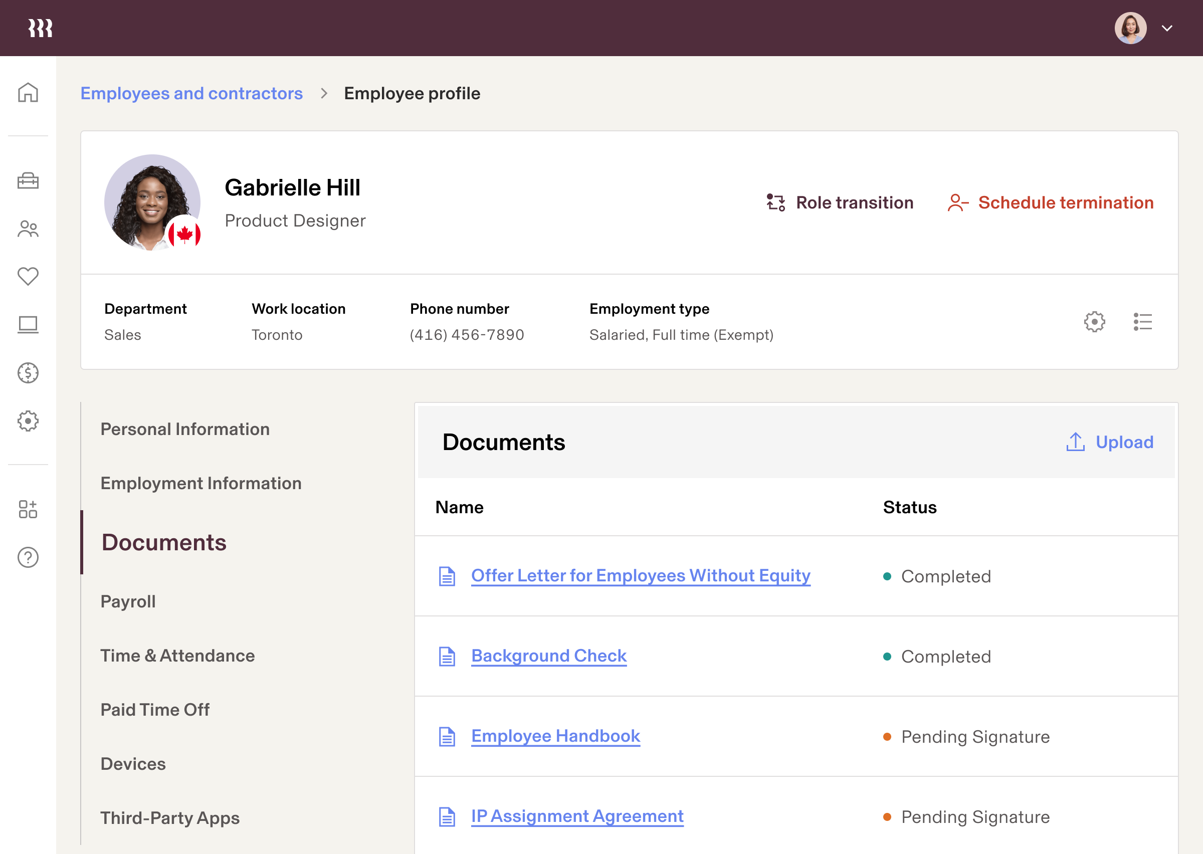 Employee profile - Tablet UI