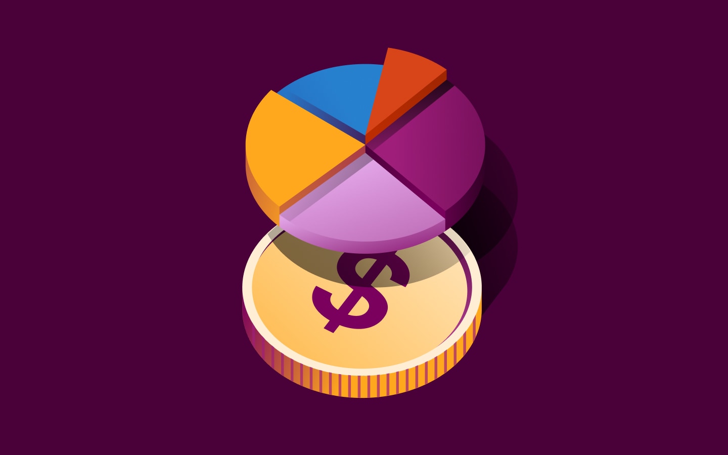 Graphic illustration of a pie chart over a coin