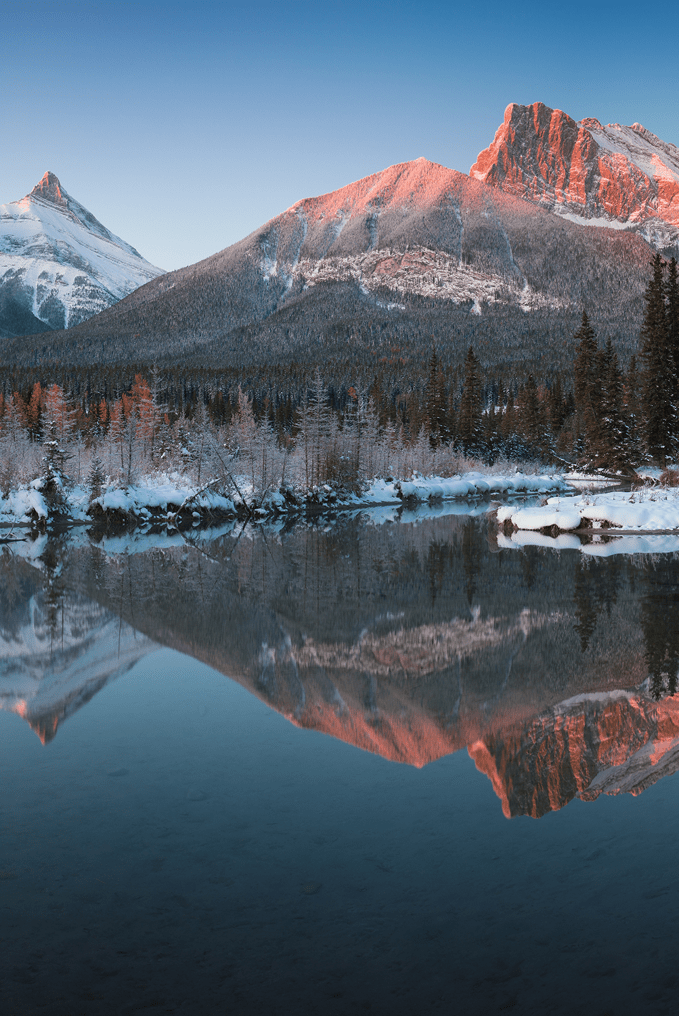 Photograph of a mountain and its reflection in an alpine lake