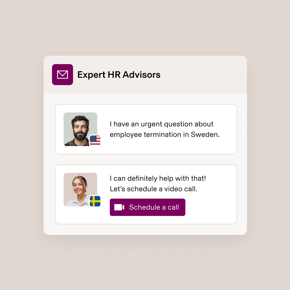 Example of a chat between a Rippling customer and an expert HR advisor