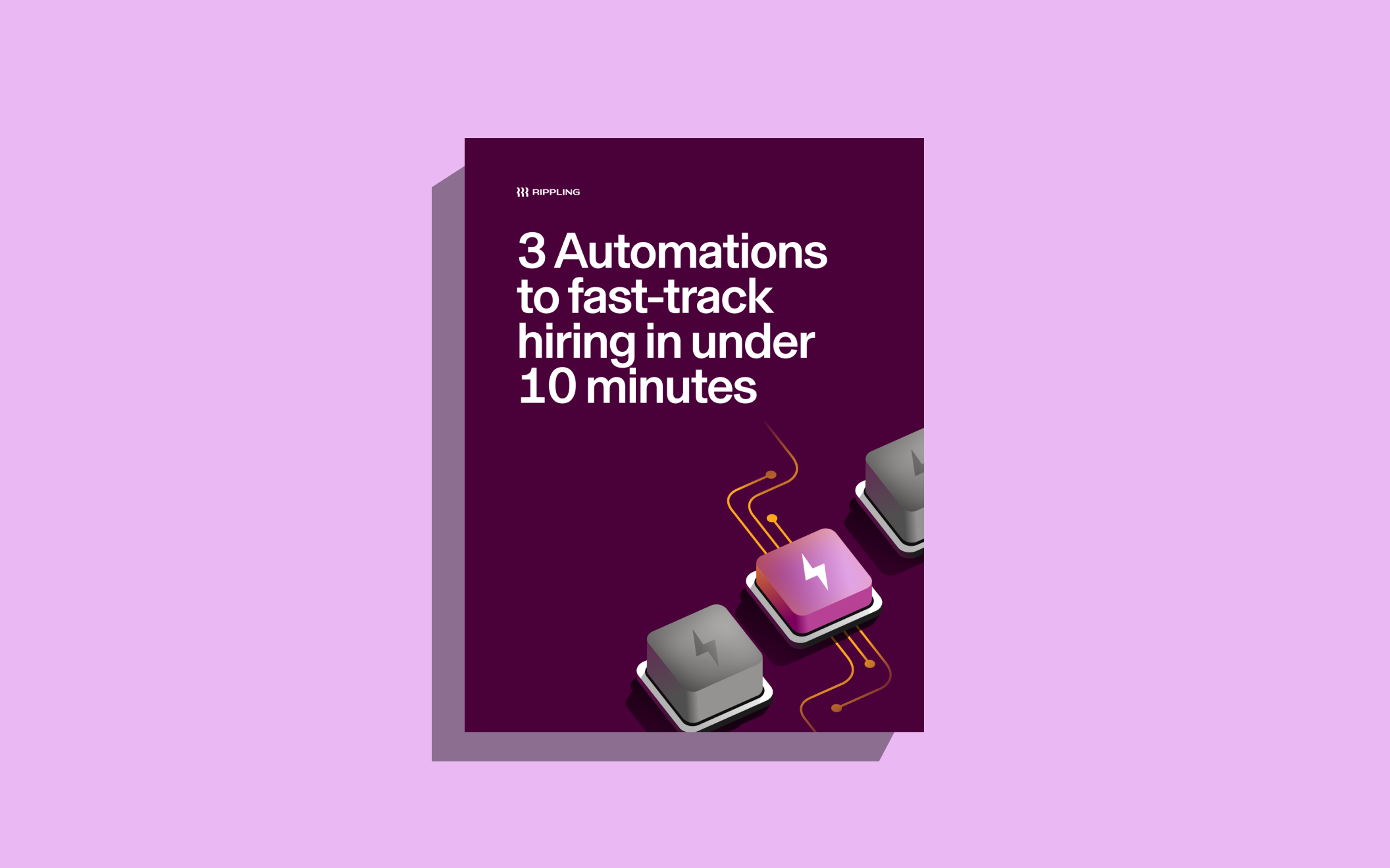 Image of an ebook about hiring automations with a lightning bolt workflow icon.