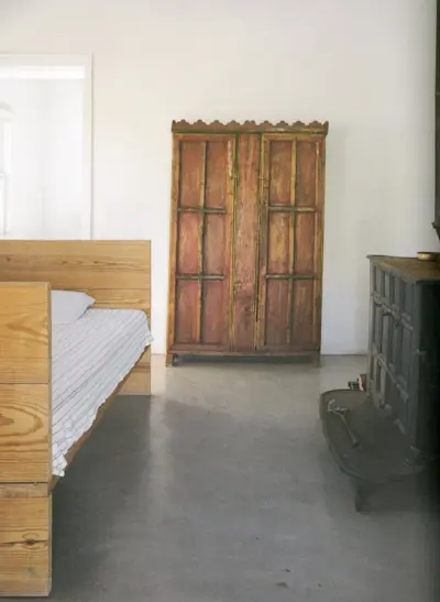 View of interior with Library Bed by Donald Judd. Photo 2018.