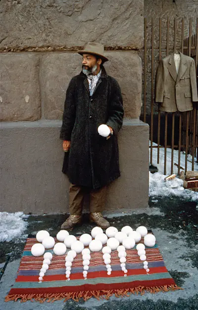“Bilz-aard Sale, 1983” Performance view, Cooper Square, New York 1983. Photo by Daqoud Bey; Art Forum