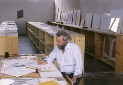 Donald Judd in studio. Photo 1982.