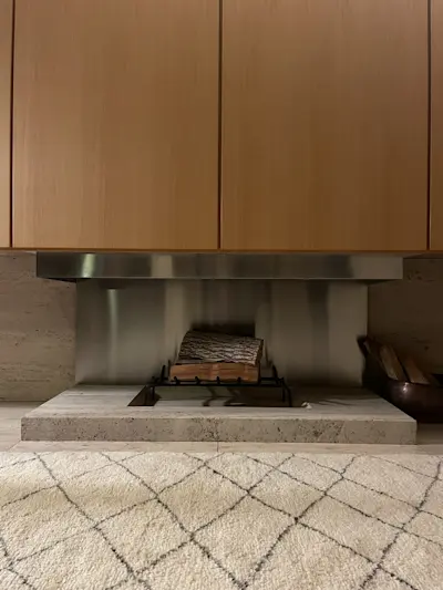 The fireplace at night.