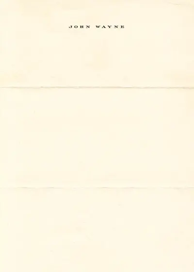 Stationery for John Wayne