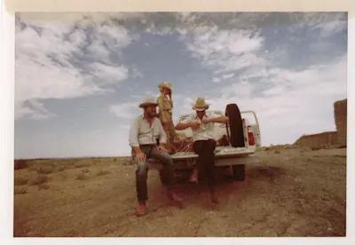 Donald Judd with Flavin Judd and Jamie Dearing. Photo 1975.