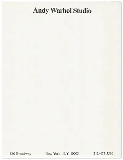 Stationery for Andy Warhol