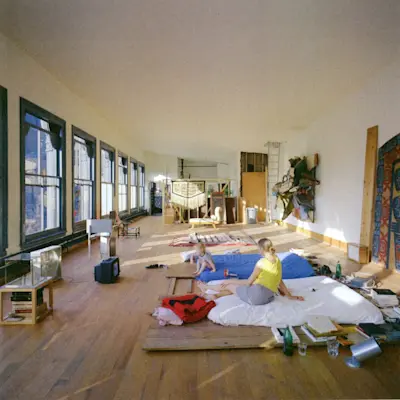 Julie Finch Judd with Flavin and Rainer Judd. Photo 1970.