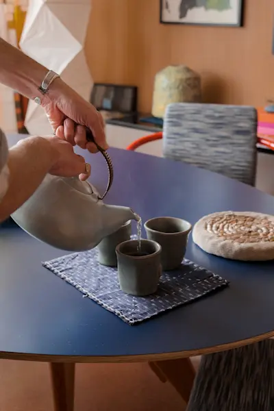 Commune's signature tea and JB Blunk cups