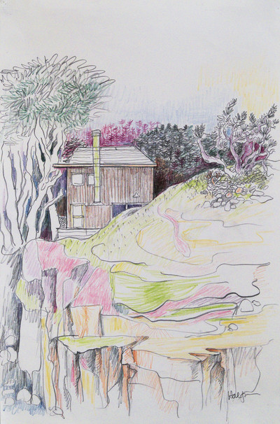 Halprin Studio, Sea Ranch, 1980 Colored pencil on paper