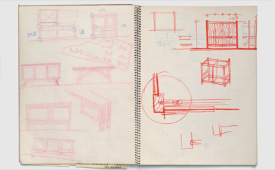 Pierre Chapo sketches in notebook.