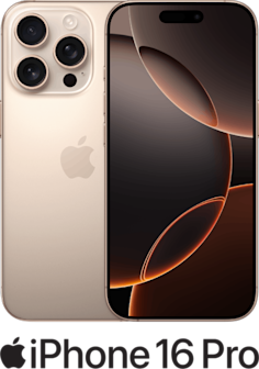 iPhone 16 Pro Desert Titanium with logo, front and back of phone