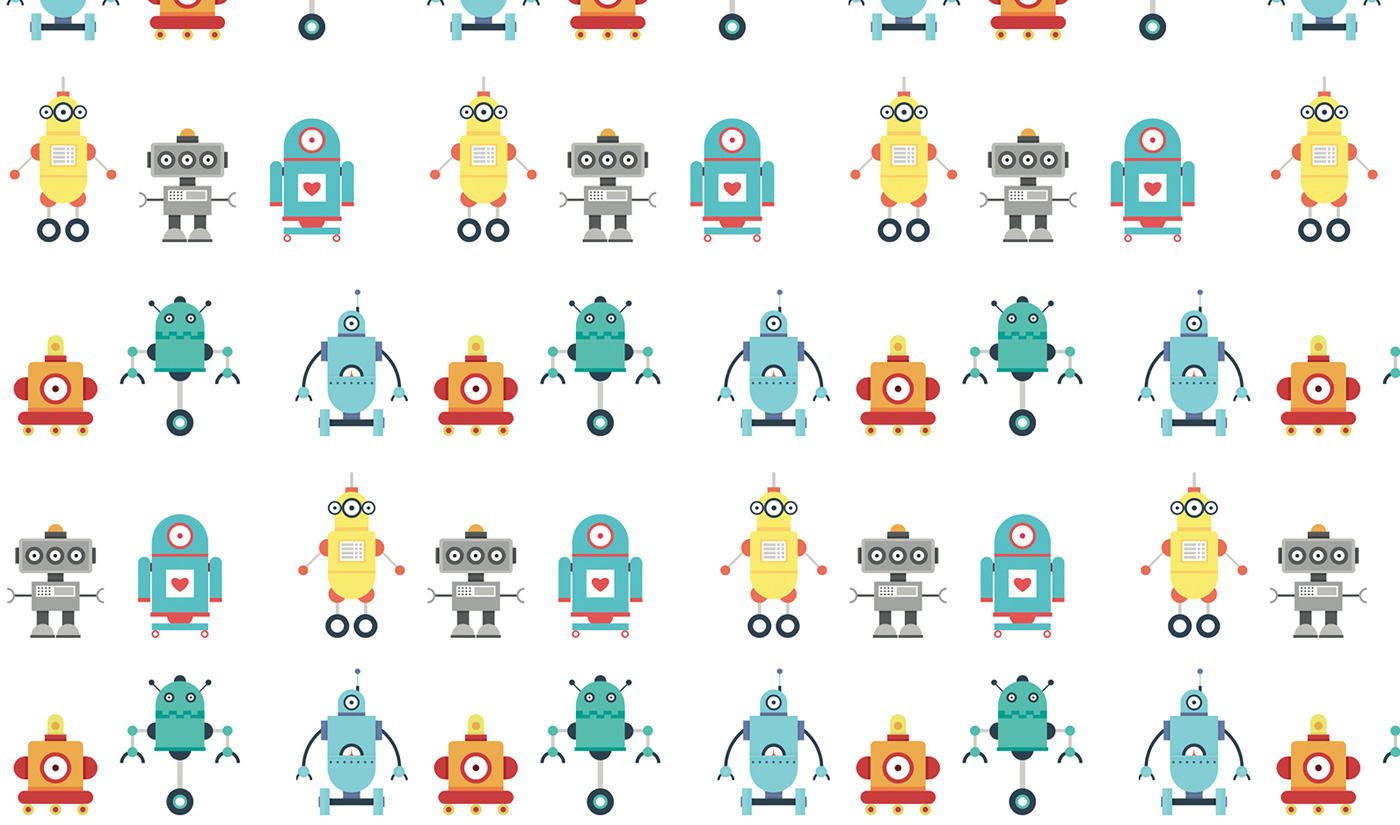 Various graphic designs of chatbot robots on a white background