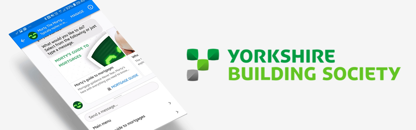 A screengrab of the Yorkshire Building Society (YBS) Mortgage chatbot next to the YBS logo