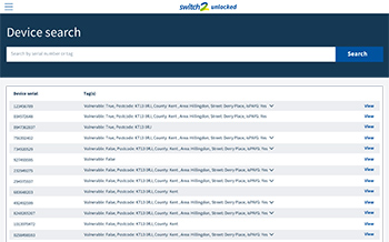 Switch2 Unlocked device search page from the web portal