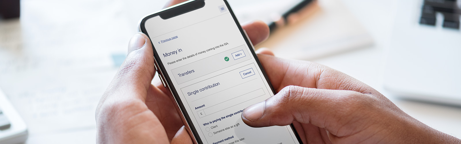 Someone mid-way through an ISA application on a mobile device