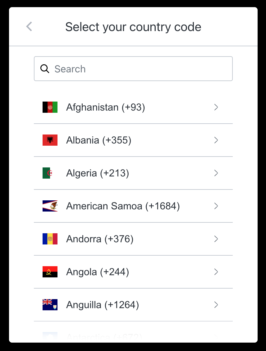 Updated Country Code Selector