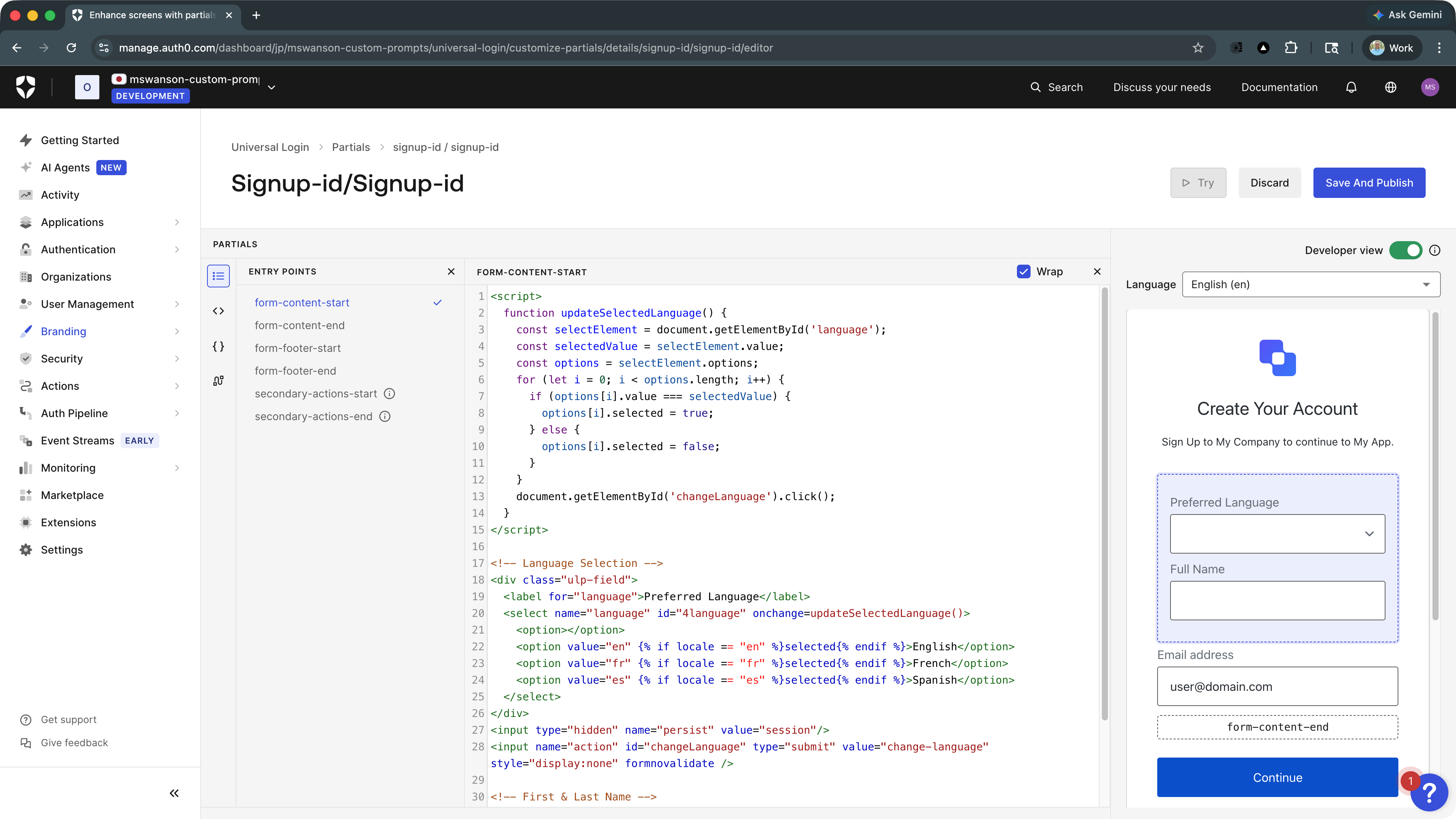Custom Prompts Dashboard UI