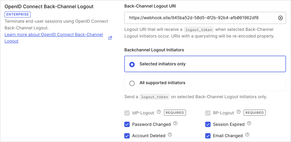 Back-Channel Logout Webhook Configuration