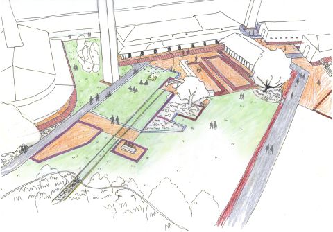 Sketch of the proposed design for stabilising and landscaping the Sydney Park brick kilns and surrounds by Tonkin Zulaikha Greer Architects and JMD Design