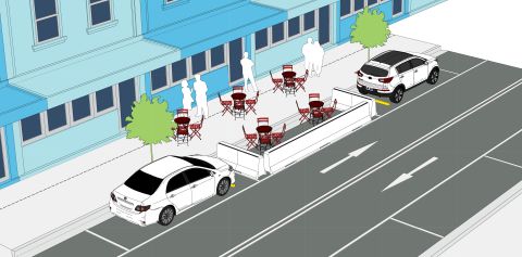 Example of using car parking space for dining