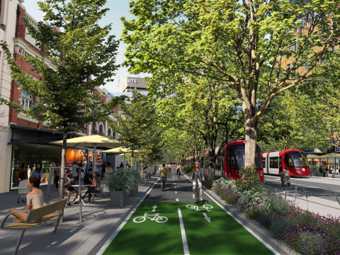 An artist’s impression of how Broadway could look when transformed into a green gateway.