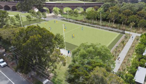 Artist’s impression of the proposed synthetic field at The Crescent. Image: City of Sydney