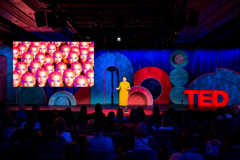 Galit Ariel, technofuturist, delivers a keynote on how AR can make us feel more connected to the world at TEDWomen, 2018. Photo: Callie Giovanna