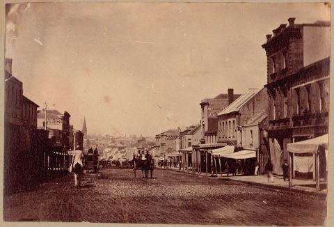 George Street (Brickfield Hill) from Liverpool Street, 1873. Image: State Library of NSW