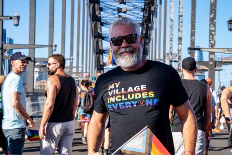At the Pride March during Sydney WorldPride 2023, 50,000 people marched across the Sydney Harbour Bridge in vocal support of LGBTIQA+ people and rights. Photo: Abril Felman / City of Sydney.