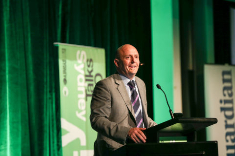 Dr Richard Dennis on stage at the State Theatre for CityTalks event, March 2016
