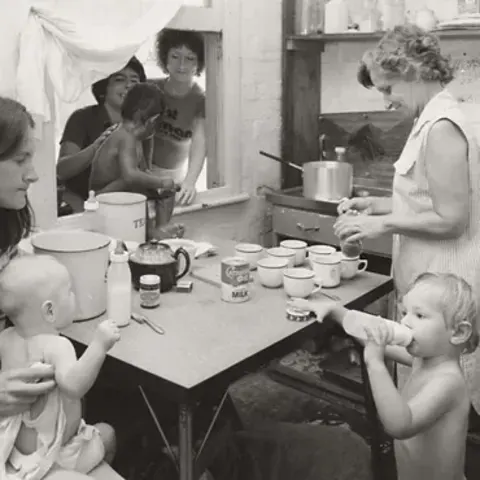 Mothers and their infants in the kitchen of Elsie Women&#39;s Refuge, mid 1970&#39;s. Image: courtesy National Library of Australia, PIC Box #PIC/20681/3