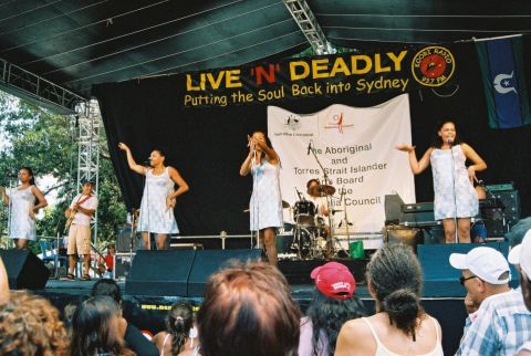 The Sapphires perform at Yabun Festival 2005, Redfern Park (City of Sydney Archives, A-00065491)