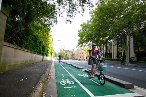 Bike riders on the recently opened College Street cycleway, another important connection in the network