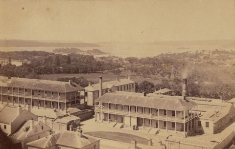 Panoramic view of Infirmary and Mint, Macquarie Street c1870. Credit: State Library of NSW