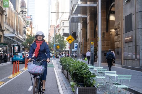 Sarah Imm uses the Pitt Street cycleway on her commute to Martin Place.