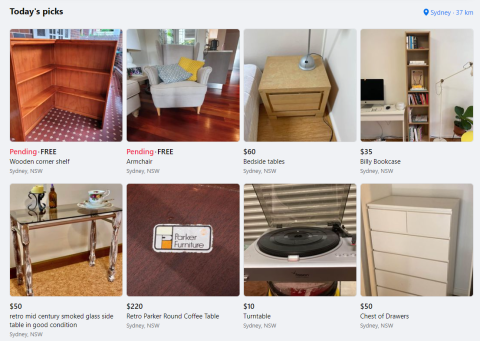 Various listings on Facebook Marketplace