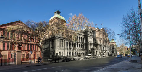 Sydney Hospital circa 1920, composite by Marwin Elkoj with original photo taken in 2018. Credit: City of Sydney Archives 005/005796
