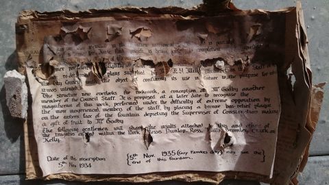 The message, wrapped in newspaper, found in 2016.