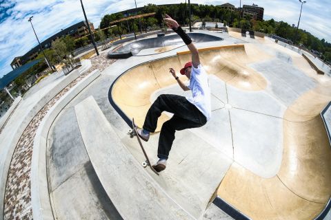 The plaza zone features rails, vert walls, quarter pipes, banks and more.