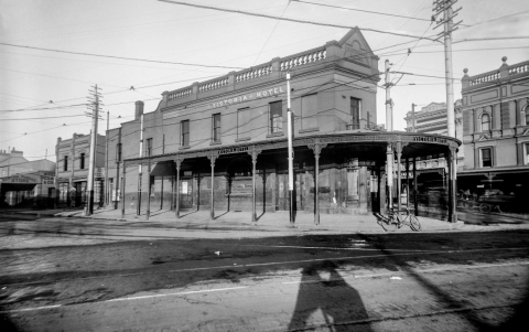 Here is the photographer, his shadow caught in the act, capturing the Victoria Inn on the busy intersection of Flinders, Bourke and Oxford streets in July 1907. City of Sydney Archives, A-01000284