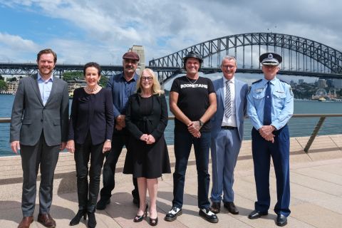 L - R / Doug Taylor (CEO, The Smith Family), Lord Mayor Clover Moore, Fortunato Foti (Creative Director, Foti International Fireworks), Judith Whelan (Director Regional and Local, ABC), Blak Douglas (Creative Consultant), Stephen Gilby (Executive Producer, City of Sydney Major Events) and Assistant Commissioner Peter Thurtell (NSW Police)
