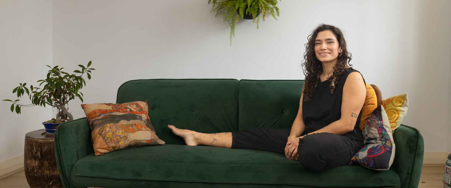 Keila Terencio de Paula relaxing in her home studio. Image: Brendan Blacklock/City of Sydney