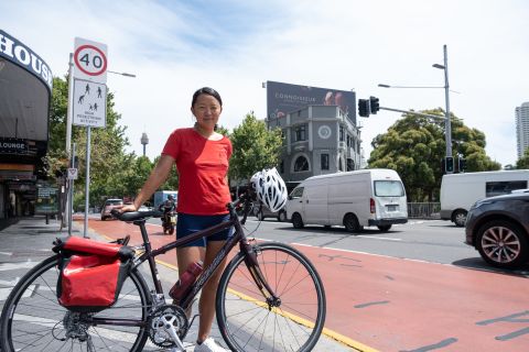 A 40km/h speed limit on Oxford Street helps improve safety for people riding, like Nancy Ma who commutes between the city centre and the eastern suburbs.
