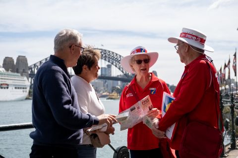 Our Sydney Ambassadors are easy to spot in their red shirts and white hats. Photo: Chris Southwood / City of Sydney.